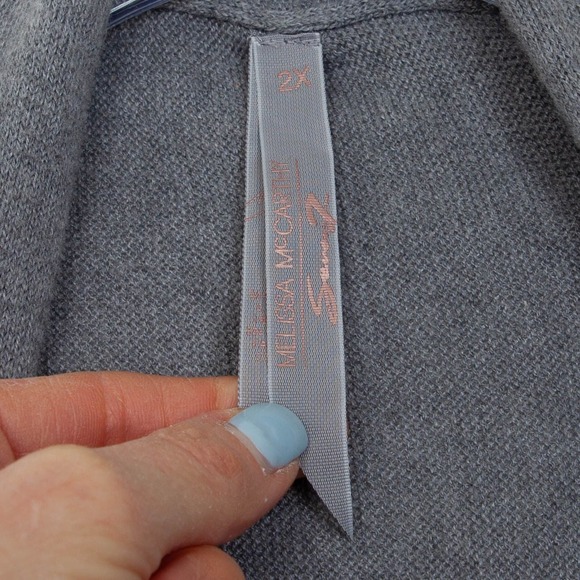 Melissa McCarthy Seven7 Gray Fringe Cardigan Sweater Waterfall Duster Size 2X - Picture 6 of 11